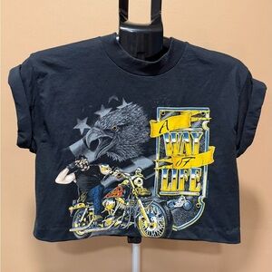 Best Brand Eagle Motorcycle Graphic Crop Tee Black Sz M Vintage Biker Shirt